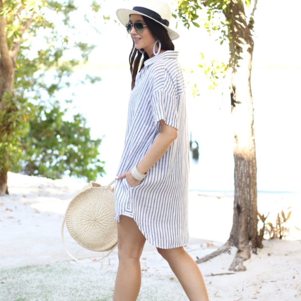 Red Carter Shirt Tunic Swim Cover-Up - SMALL
